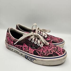 Vans Lady Vans pink black graphic embroidered lace up canvas shoes men 6.5